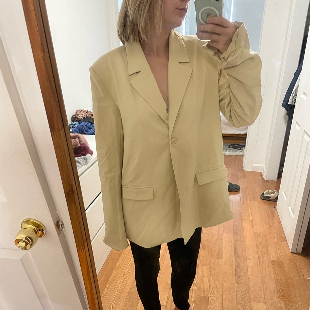 WeWoreWhat SUMMER STRETCH HERRINGBONE TWILL BLAZER TAUPE